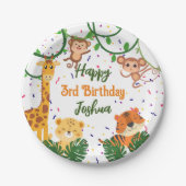 かわいいジャングル動物のパーティーハッピーバースデー ペーパープレート (正面)