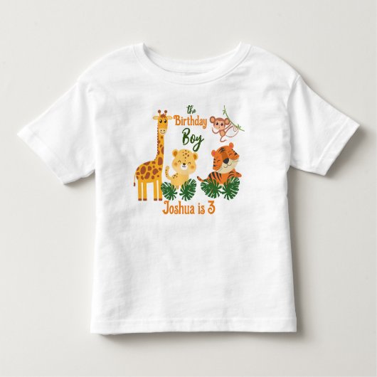 かわいいジャングル動物のパーティーパーソナライズされた誕生日 トドラーTシャツ (正面)
