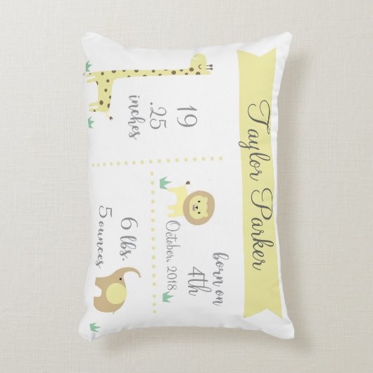 かわいいジャングル動物のベビーアナウンス枕 アクセントクッション (正面(垂直))