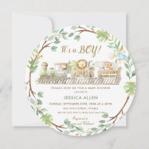 かわいいジャングル動物の列車グリーンベイビーシャワー