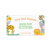 かわいいジャングル動物の子ども保育子付きベビーシッター ラベル (正面)