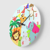 かわいいジャングル動物の子ども時計 ラージ壁時計 (傾斜)
