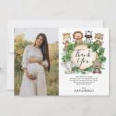 かわいいジャングル動物の熱帯緑の赤ちゃんシャワー サンキューカード (正面)