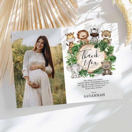 かわいいジャングル動物の熱帯緑の赤ちゃんシャワー サンキューカード