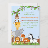 かわいいジャングル動物の男の子の誕生日パーティーの招待 招待状 (正面)
