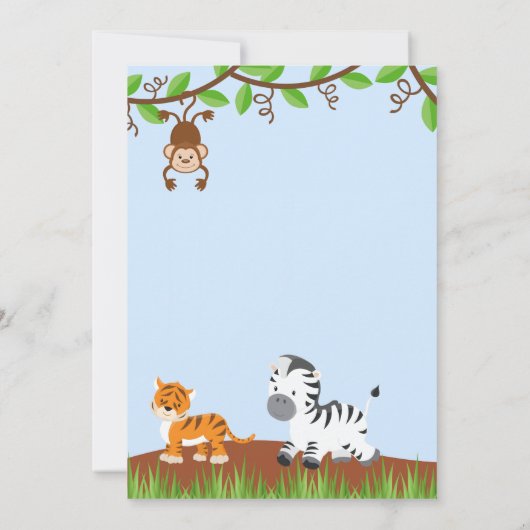 かわいいジャングル動物の男の子の誕生日パーティーの招待 招待状 (裏面)