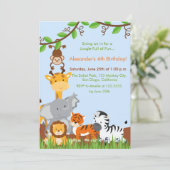 かわいいジャングル動物の男の子の誕生日パーティー招待状 招待状 (スタンド正面)