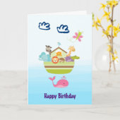 かわいいジャングル動物の箱舟の誕生日 カード (黄色い花)
