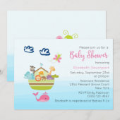 かわいいジャングル動物の箱舟 赤ちゃんのお披露目 招待状 (正面/裏面)