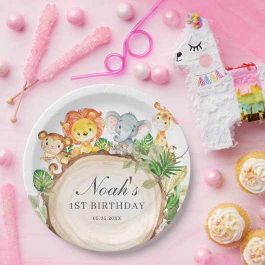 かわいいジャングル動物の緑のベビーシャワー誕生日 ペーパープレート (パーティー)