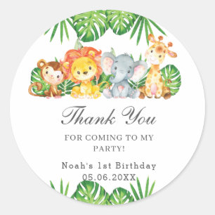 かわいいジャングル動物の緑のベビーシャワー誕生日 ラウンドシール