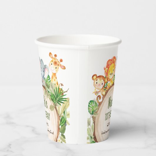 かわいいジャングル動物の緑のベビーシャワー誕生日 紙コップ (右)