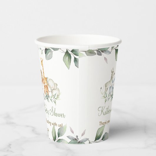 かわいいジャングル動物の緑の中性ベビーシャワー 紙コップ (右)