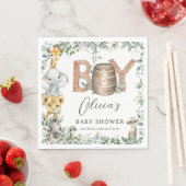 かわいいジャングル動物の緑の男の子の赤ちゃんシャワー スタンダードランチョンナプキン (インサイチュ)