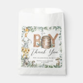 かわいいジャングル動物の緑の男の子の赤ちゃんシャワー フェイバーバッグ (正面)