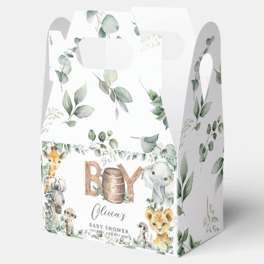 かわいいジャングル動物の緑の男の子の赤ちゃんシャワー フェイバーボックス (オープン)
