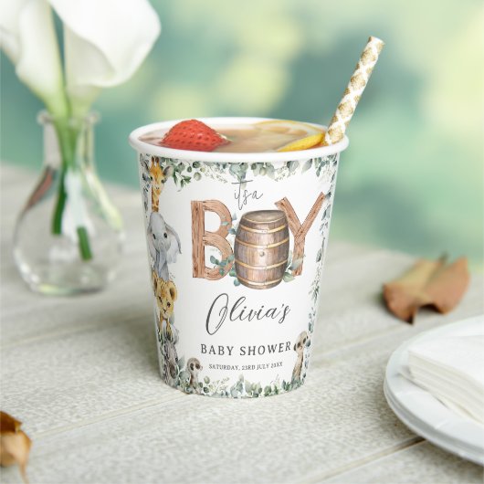 かわいいジャングル動物の緑の男の子納屋ベイビーシャワー 紙コップ (インサイチュ)