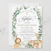 かわいいジャングル動物の緑の《キリスト教》洗礼式や命名式バプテスマ 招待状 (正面)