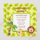 かわいいジャングル動物の誕生パーティー 招待状 (正面/裏面)