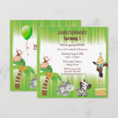 かわいいジャングル動物の誕生パーティー 招待状 (正面/裏面)