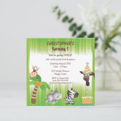 かわいいジャングル動物の誕生パーティー 招待状 (スタンド正面)
