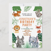 かわいいジャングル動物の誕生日パーティーの招待状 招待状 (正面)