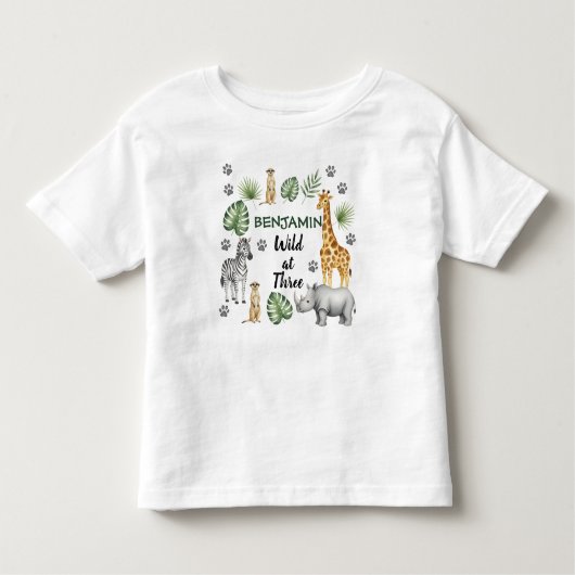 かわいいジャングル動物の誕生日3 トドラーTシャツ (正面)