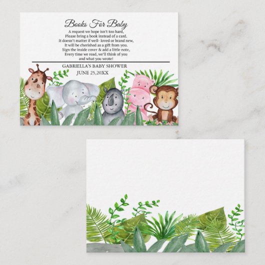 かわいいジャングル動物の赤ちゃんシャワーベビー エンクロージャーカード (正面/裏面)