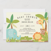 かわいいジャングル動物の赤ちゃんシャワー 招待状 (正面)