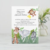 かわいいジャングル動物の赤ちゃんシャワー 招待状 (スタンド正面)