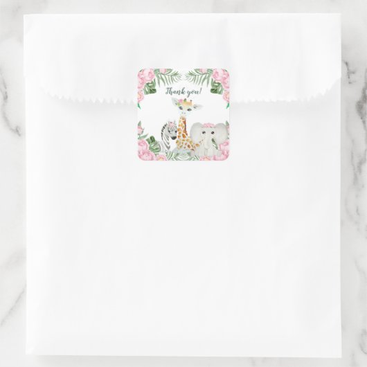 かわいいジャングル動物の赤ちゃん女の子シャワーの好意 スクエアシール (バッグ)