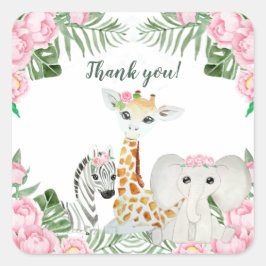 かわいいジャングル動物の赤ちゃん女の子シャワーの好意 スクエアシール