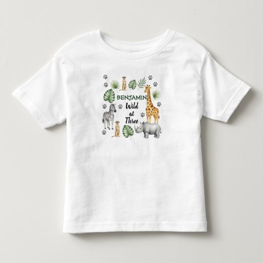 かわいいジャングル動物の3歳誕生日 トドラーTシャツ (正面)