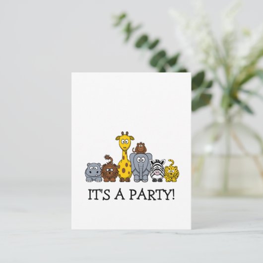 かわいいジャングル動物はあなたの文字を加えます インビテーションポストカード (スタンド正面)