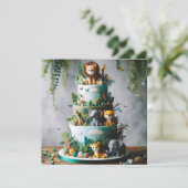 かわいいジャングル動物をテーマにした子供の誕生日ケーキ カード (スタンド正面)