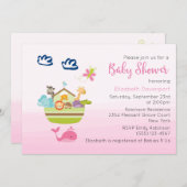 かわいいジャングル動物アーク赤ちゃんシャワーピンク 招待状 (正面/裏面)