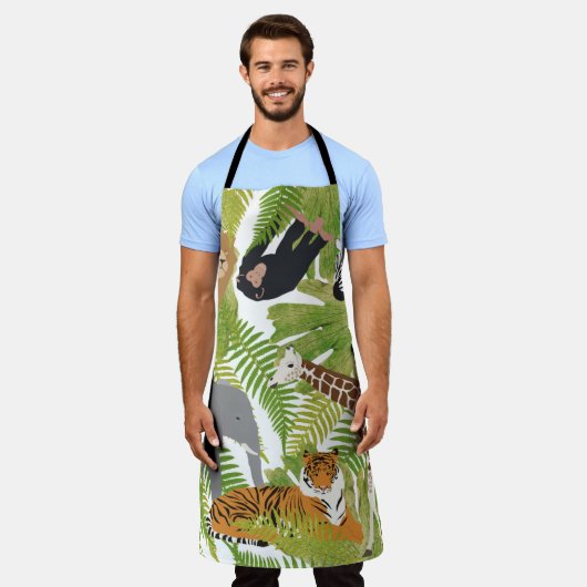 かわいいジャングル動物サファリボーイ |女の子 エプロン (着用した状態)