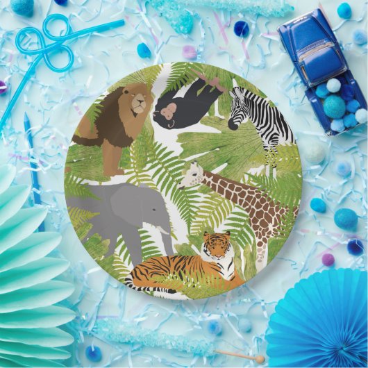 かわいいジャングル動物サファリボーイ |女の子 ペーパープレート (パーティー)