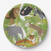 かわいいジャングル動物サファリボーイ |女の子 ペーパープレート (正面)
