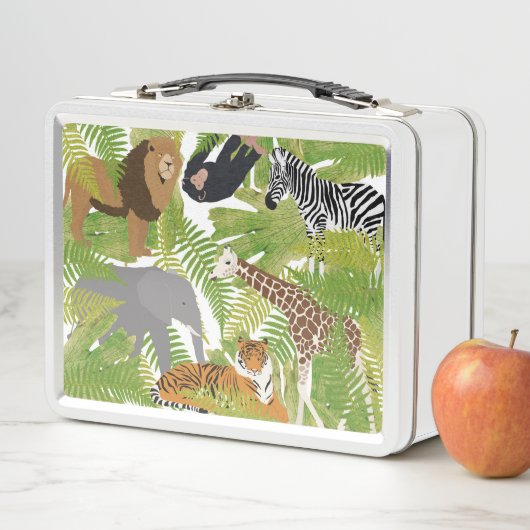 かわいいジャングル動物サファリボーイ |女の子 メタルランチボックス (インサイチュ)