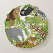 かわいいジャングル動物サファリボーイ |女の子 ラウンドクッション (裏面)