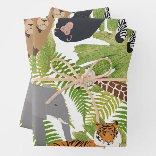 かわいいジャングル動物サファリボーイ |女の子 ラッピングペーパーシート (インサイチュ)