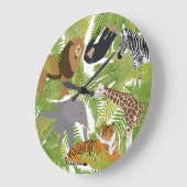 かわいいジャングル動物サファリボーイ |女の子 ラージ壁時計 (傾斜)