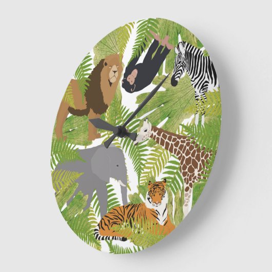 かわいいジャングル動物サファリボーイ |女の子 ラージ壁時計 (傾斜)