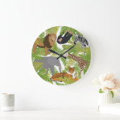 かわいいジャングル動物サファリボーイ |女の子 ラージ壁時計 (ホーム)