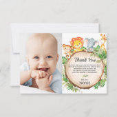 かわいいジャングル動物サファリ誕生日パーティーの写真 サンキューカード (正面)