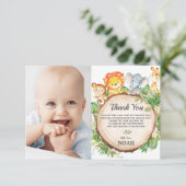 かわいいジャングル動物サファリ誕生日パーティーの写真 サンキューカード (スタンド正面)