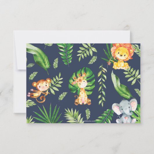 かわいいジャングル動物サファリ誕生日パーティーの写真 サンキューカード (裏面)