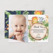 かわいいジャングル動物サファリ誕生日パーティーの写真 サンキューカード (正面/裏面)