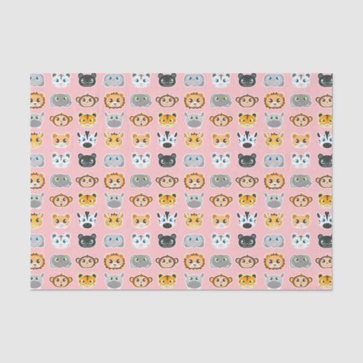 かわいいジャングル動物パターンピンク 薄葉紙 (正面)
